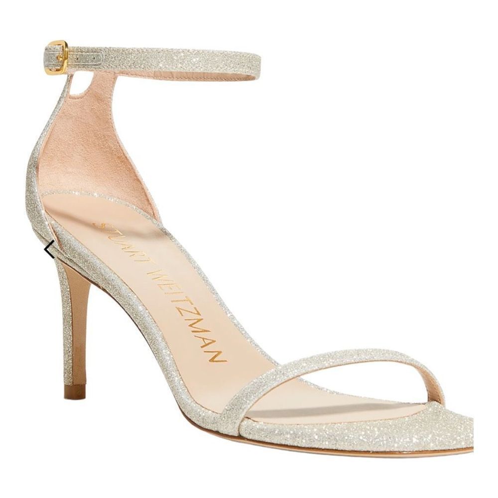 Stuart Weitzman Nudist Curve 75 Fine Glitter Sandal Size 38 (8) NIB
